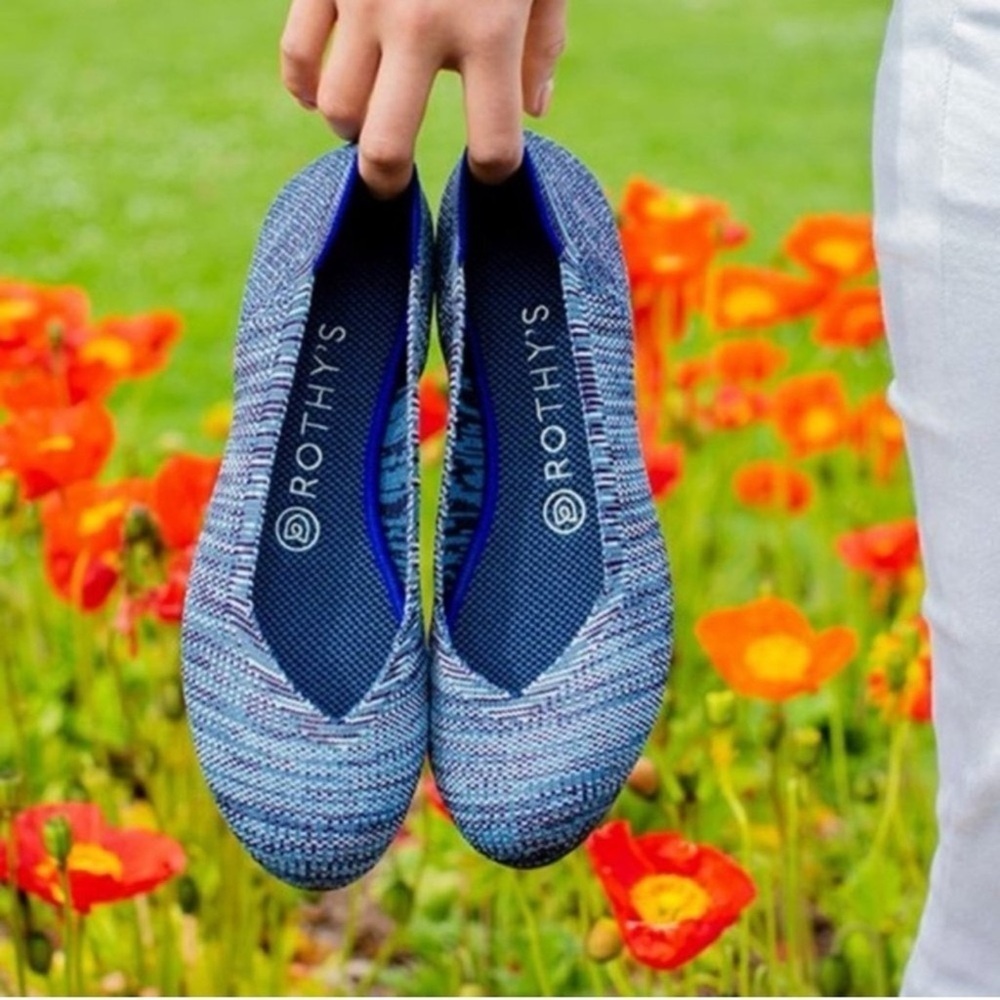 Rothy’s Maritime Heather Flats Blue Striped Round Toe Size 9.5 RETIRED